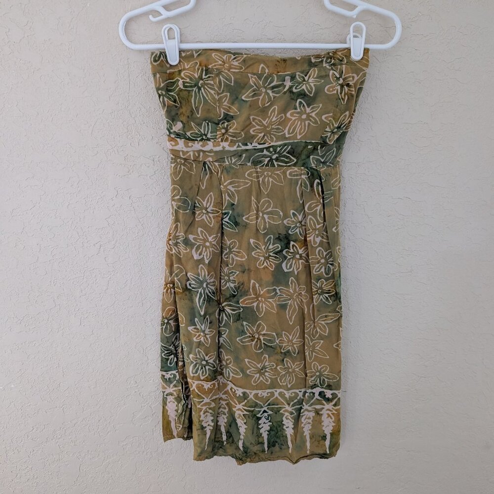 Vintage 100% Rayon Floral Strapless Padded Dress with Waist Tie Y2k 90s